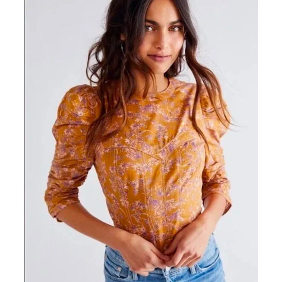 Free People Tops - NWT Free People Monica Golden Floral Cotton Long Sleeve Cropped Top, size S